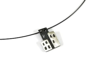 Nightlife City Art Pendant Necklace Sterling Silver Black or Yellow Gold Building Skyline Minimal Modern Fashion Gift for Her Under 30