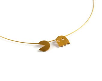 Catch Me if You Can Sterling Silver Yellow Gold Plated Pacman Casual Pendant Retro Lovers Arcade Game Fans Whimsical Friends Gift Idea