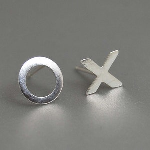 Hug Kisses xoxo studs mismatched earrings x o letters modern everyday accessories fresh sterling silver jewelry love affection gift for her image 1