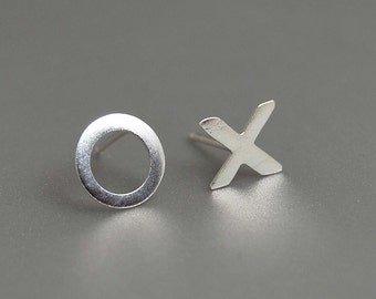 Hug Kisses xoxo studs mismatched earrings x o letters modern everyday accessories fresh sterling silver jewelry love affection gift for her