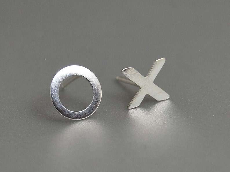 Hug Kisses xoxo studs mismatched earrings x o letters modern everyday accessories fresh sterling silver jewelry love affection gift for her image 1