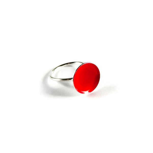 Passion for Fashion Minimal Candy Statement Ring Glossy Red Sparkling Yellow Bright Enamel Sterling Silver Open Band Modern Gift for Her