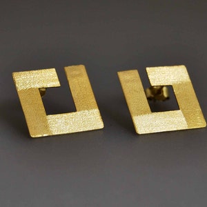 Square It Up Statement Earrings Little Studs Modern Minimal Geometric Design Sterling Silver Yellow Gold Plated 24K Simple Luxury Chic Gift image 2