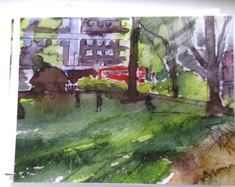 Greetings card and envelope, print of watercolour of Newington Green, London. 11cm by 14cm.