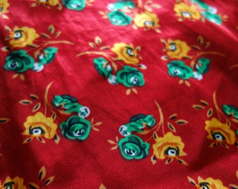 Red rayon scarf printed with roses