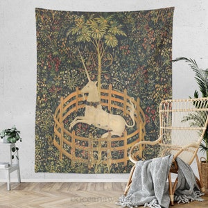 Unicorn wall tapestry, Floral Tapestry, mythological animal, vintage tapestry wall hanging, Large Tapestry , Victorian tapestry