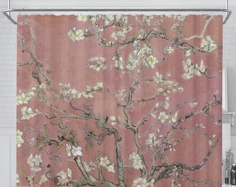 Floral Shower Curtain, Nature bath curtain, Van Gogh painting, Blue bathroom decor, Blossoms artwork, art decor bath
