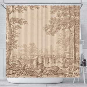 Vintage Shower Curtain, Landscape Shower curtain, Sepia Shower curtain, Romantic Shower, Toile de Jouly curtain, Bathroom Decor
