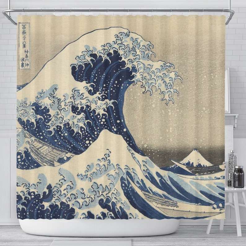 Wave Shower Curtain Coastal Shower Curtain Japanese Shower Etsy Canada