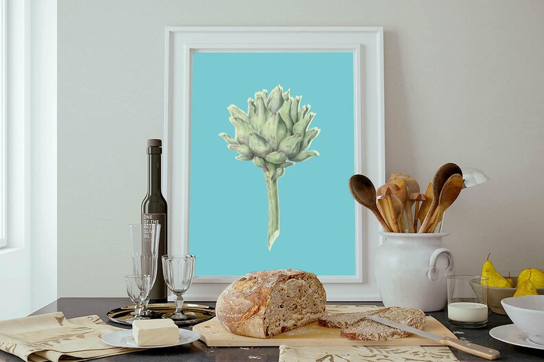 Décoration Maison Artichaut Imprimer Turquoise Vert Wall Etsy