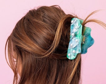 Pearl and Turquoise Hair Clip: Stylish Claw Design (4 Inch)
