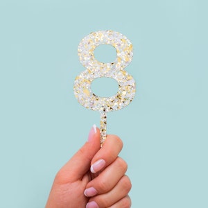 Pearl Confetti Cake Topper - 8 - Birthday Cake Topper 8th Birthday 18th Birthday Neutral Birthday Party Anniversary