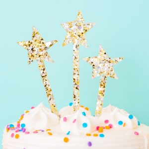 Pearl Confetti Cake Topper - Set of 3 Stars - Party Decorations Cupcake Topper Donut Topper Birthday Cake Topper