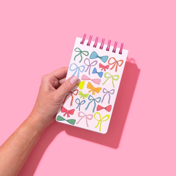 Spiral Notebook: Colorful Bow Cover - Lined, Perforated Pages