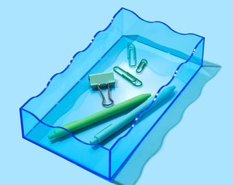 Fiesta Theme Blue Acrylic Tray, Wavy Design (Nightstand or Bathroom)