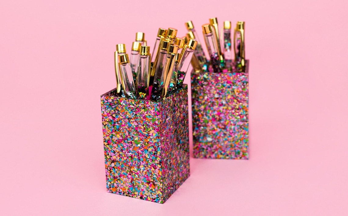 Confetti Acrylic Pen Pencil Cup Holder Etsy