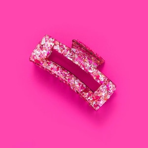 Pink Confetti Hair Clip: Large Acrylic Claw with Shimmer