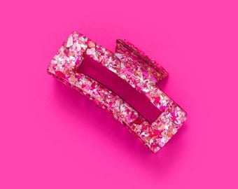 Pink Confetti Hair Clip: Large Acrylic Claw with Shimmer
