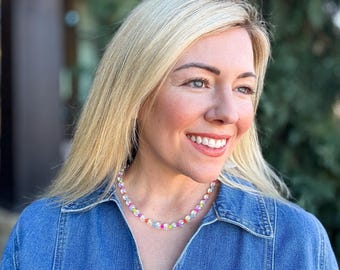Beaded Necklace Lanie: Cute Magnetic Clasp, Adjustable Length