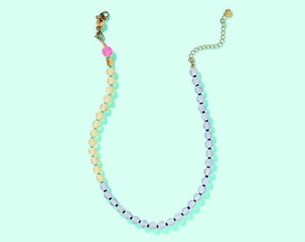 Beaded Necklace: Blue and Green Glass Beads (Magnetic Clasp, 15-17.5")