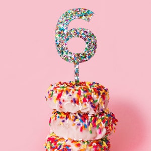 Confetti Cake Topper - 6 - Colorful Birthday Cake Topper 6th Birthday Sweet 16 Anniversary Cake Topper