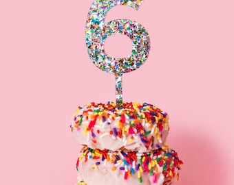 Confetti Cake Topper - 6 - Colorful Birthday Cake Topper 6th Birthday Sweet 16 Anniversary Cake Topper