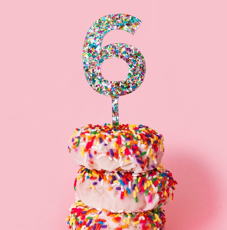 Confetti Cake Topper 6 Colorful Birthday Cake Topper 6th Birthday Sweet 16 Anniversary Cake Topper image 1