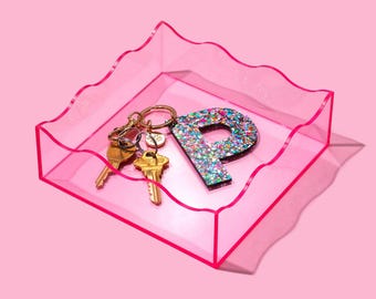 Decorative Catch-All Tray: Light Pink Acrylic (6x6, Wavy Edge)