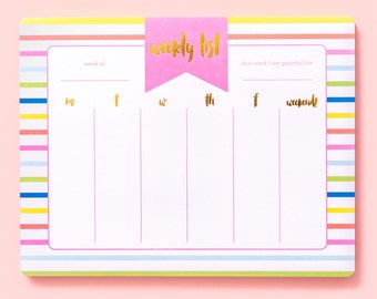 Striped Weekly Planner List Pad - Weekly Calendar New Job Gift for Her Home Office Organization