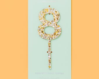 Cake Topper Numbers: Pearl Confetti with Gold Accents - Handmade