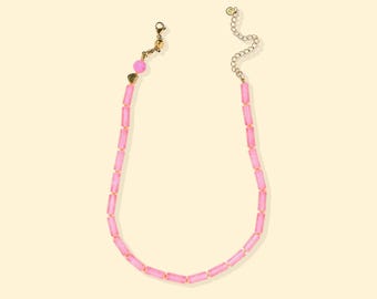 Addison Beaded Necklace: Pink Crackled and Orange Seed Beads