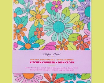 Flower Garden Biodegradable Dish Cloth - Eco Friendly Housewarming Gift Mother's Day