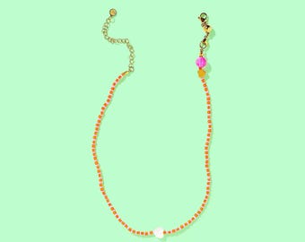 Simone Beaded Necklace, Orange & Pink Crystals (Magnetic Clasp)