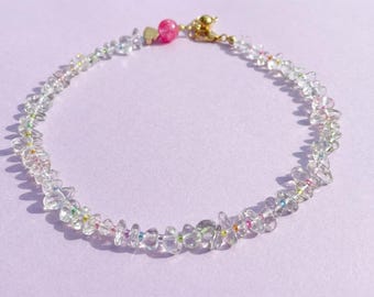 Neeley Necklace: Gold Plated Glass Beads with Puka Shell Style