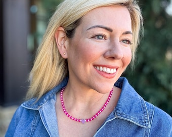 Karley Pink Beaded Necklace - Magnetic Clasp, Extender Chain