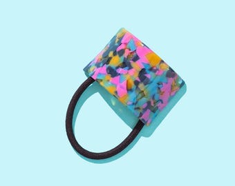 Ponytail Cuff: Bright Tortoise Acrylic Hair Accessory (With Elastic)