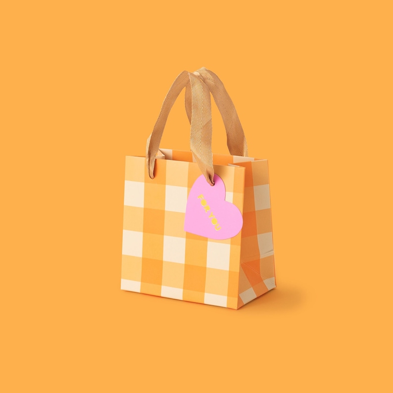 Orange Gingham Gift Bags 3 Sizes Party Favor Bag Christmas Gift Wrap Gift for Mom image 2