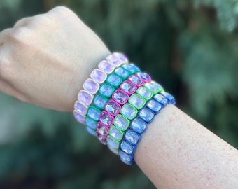 Layla Enamel Bracelet, Colorful Stones (Stretchy, 2" Diameter)