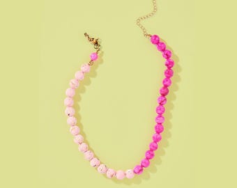 Eloise Beaded Necklace, Pink Quartz Stones (16" with Extender)