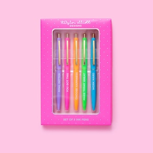 Snarky Boss Lady Pen Set in Brilliant Multicolor - Set of 6 Refillable  Black Ink Ballpoint Click Clic Pens