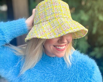 Bucket Hat: Tweed Fabric, 3 Fall Colors - Lightweight & Packable
