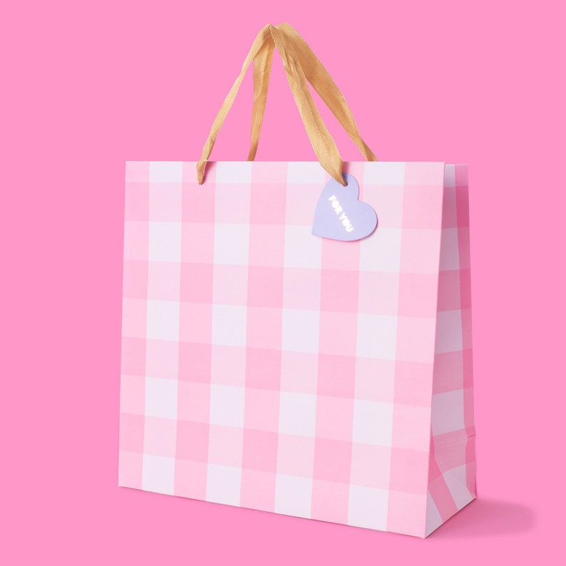 Light Pink Gingham Gift Bags 3 Sizes Gift Wrap for Christmas Tween Gift Party Favor Bag image 4