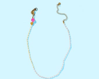 Caroline Beaded Necklace, Rose Quartz and Glass Seed Beads (15" with Extender)