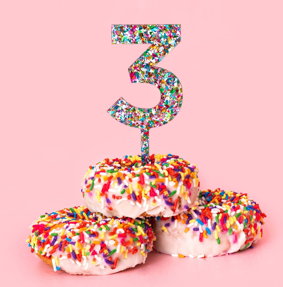 Number 3 Cake Topper: Confetti Style Birthday Decoration (acrylic) - Etsy