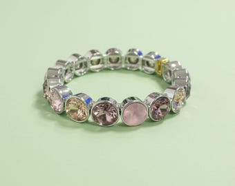 Silver Circle Bracelet with Pink Gemstones - Stylish Everyday Wear