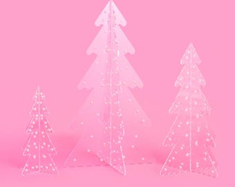 Clear Acrylic Christmas Trees: Pearl Accents, Set of 3