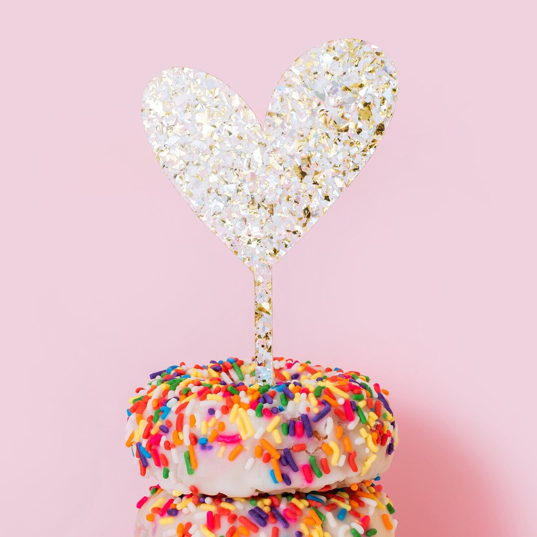 Pearl Confetti Cake Topper Heart Celebratory Cake Topper Neutral Party