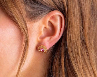 Pink Flower Stud Earrings: Sparkly, Lightweight Accessories