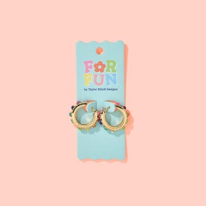 Gold Huggie Earrings - Colorful Beads, Comfortable Fit immagine 2