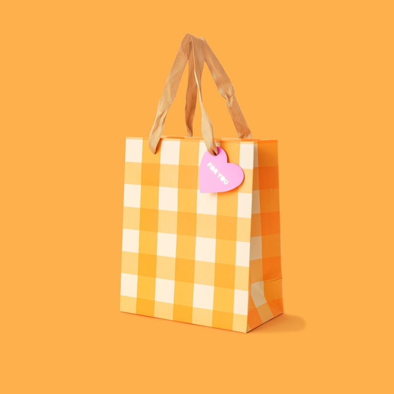 Orange Gingham Gift Bags 3 Sizes Party Favor Bag Christmas Gift Wrap Gift for Mom image 3